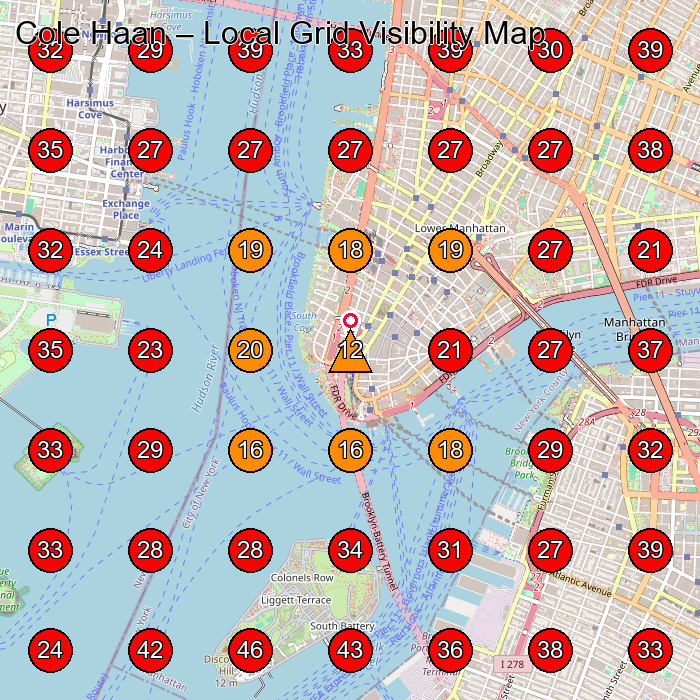 Cole Haan GeoGrid visibility map for Clothing Store in Front of Under Armour